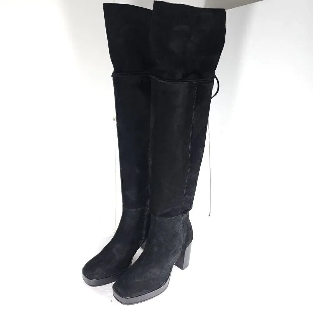 Free People Women's Echo US6-6,5 EU37 Black Suede Platform Over The Knee Boots